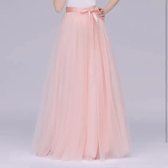 🎀 NWT Pink Tulle Full Length Layered Skirt w/ Satin Ribbon Sash Belt XL