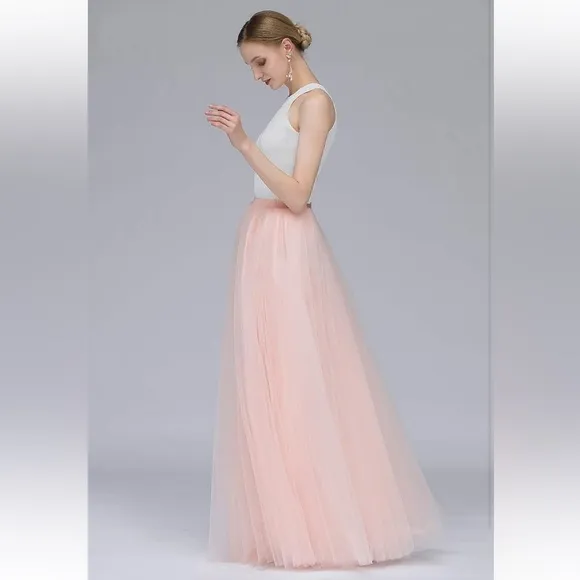 🎀 NWT Pink Tulle Full Length Layered Skirt w/ Satin Ribbon Sash Belt XL