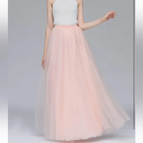🎀 NWT Pink Tulle Full Length Layered Skirt w/ Satin Ribbon Sash Belt XL