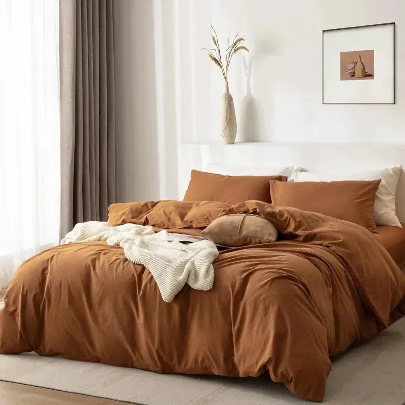 100% Washed Cotton 3-Piece Duvet Set - Burnt Orange
