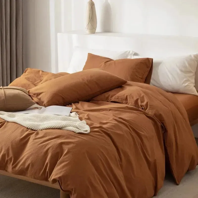 100% Washed Cotton 3-Piece Duvet Set - Burnt Orange
