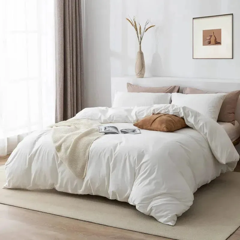 100% Washed Cotton 3-Piece Duvet Set - Cream White