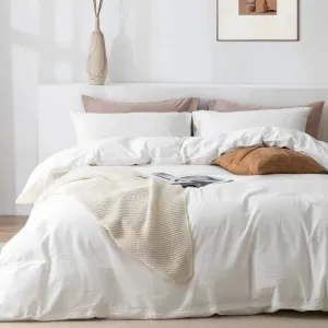 100% Washed Cotton 3-Piece Duvet Set - Cream White