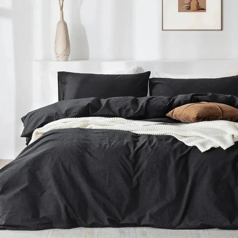 100% Washed Cotton 3-Piece Duvet Set -  Dark Beige
