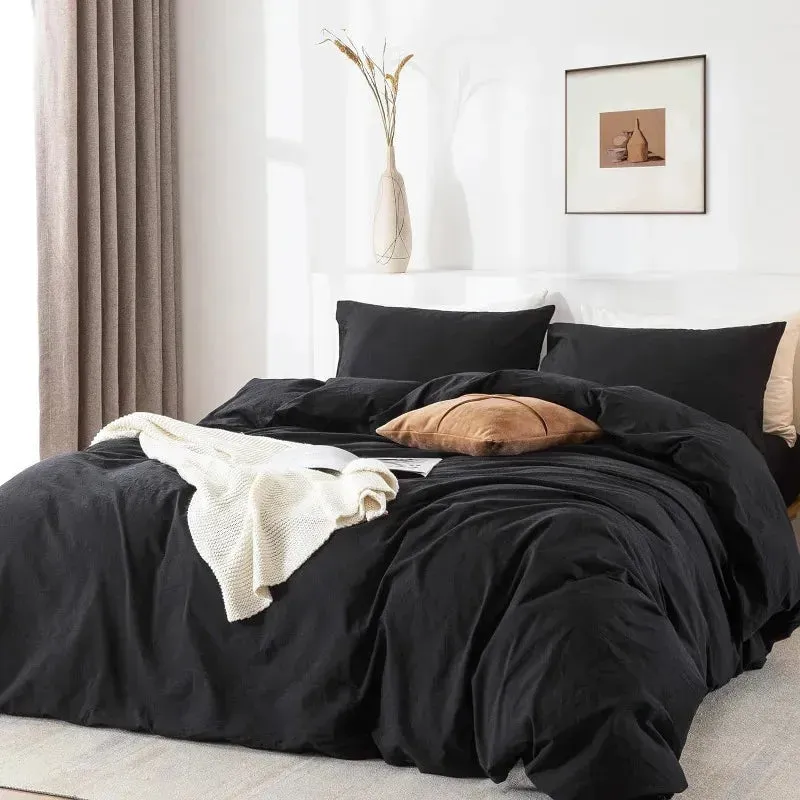 100% Washed Cotton 3-Piece Duvet Set -  Dark Beige