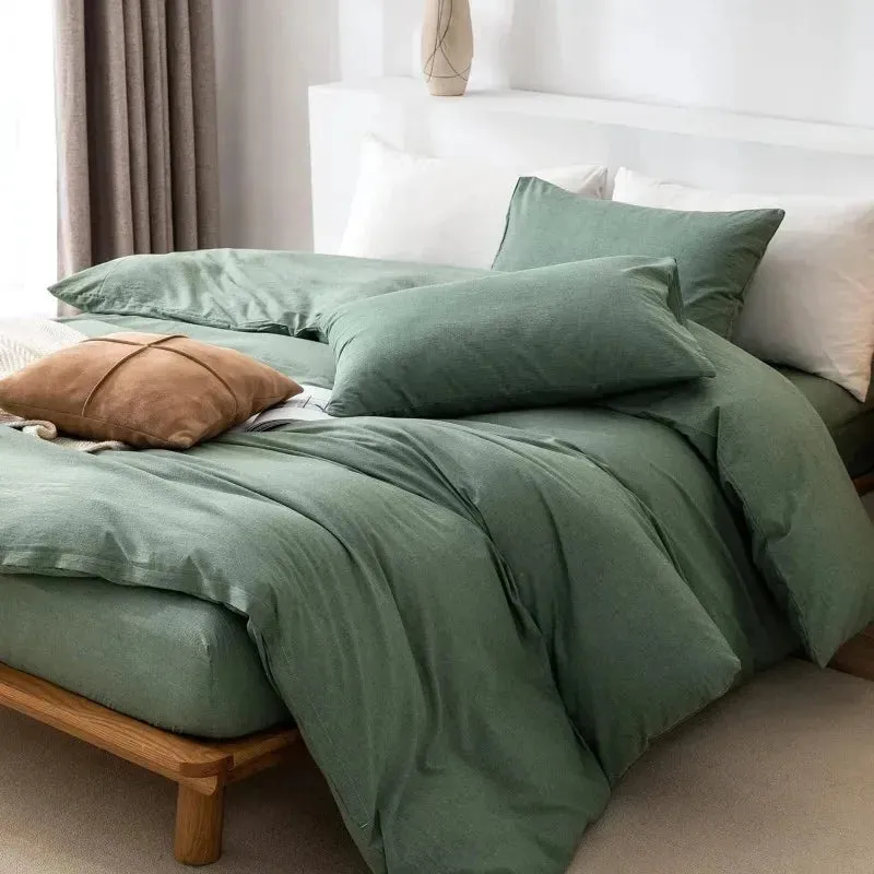 100% Washed Cotton 3-Piece Duvet Set - Green