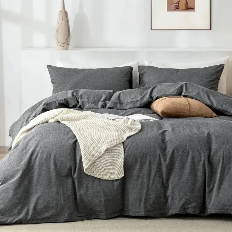 100% Washed Cotton 3-Piece Duvet Set - Grey
