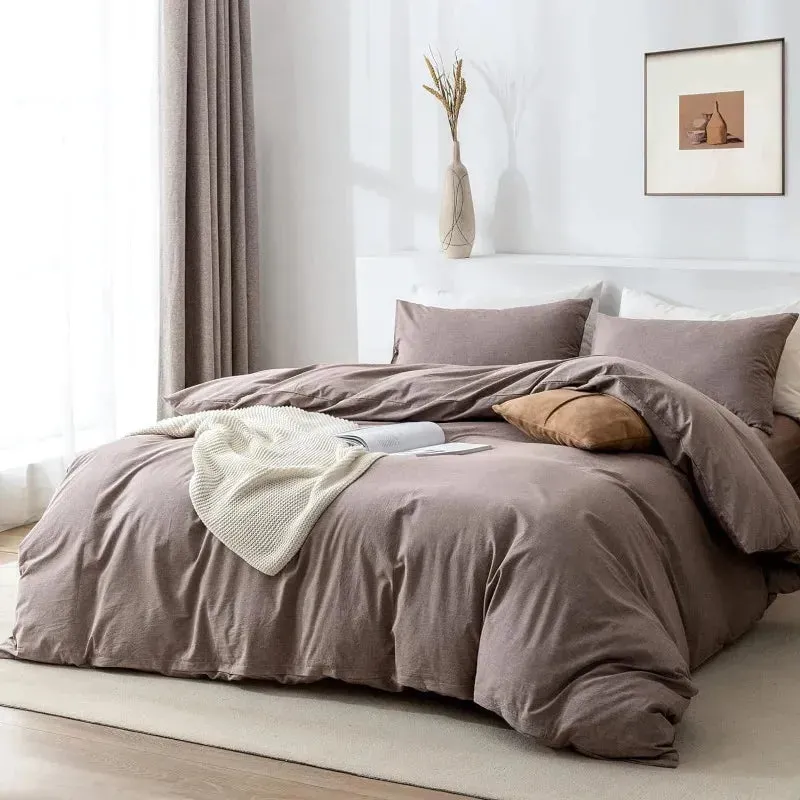 100% Washed Cotton 3-Piece Duvet Set - Mauve Brown