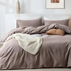 100% Washed Cotton 3-Piece Duvet Set - Mauve Brown