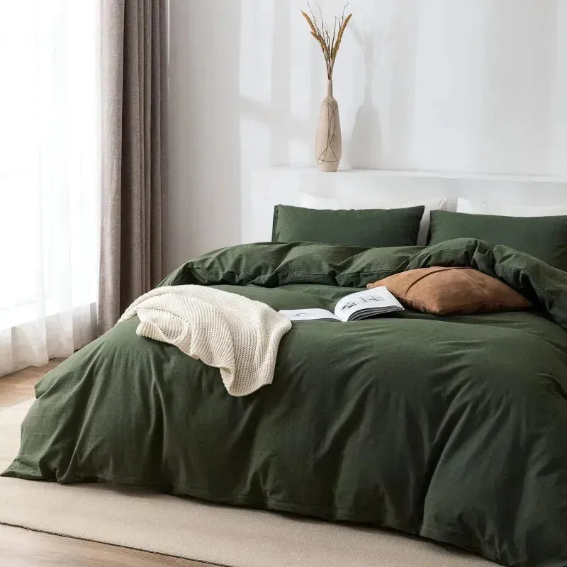 100% Washed Cotton 3-Piece Duvet Set - Olive Green