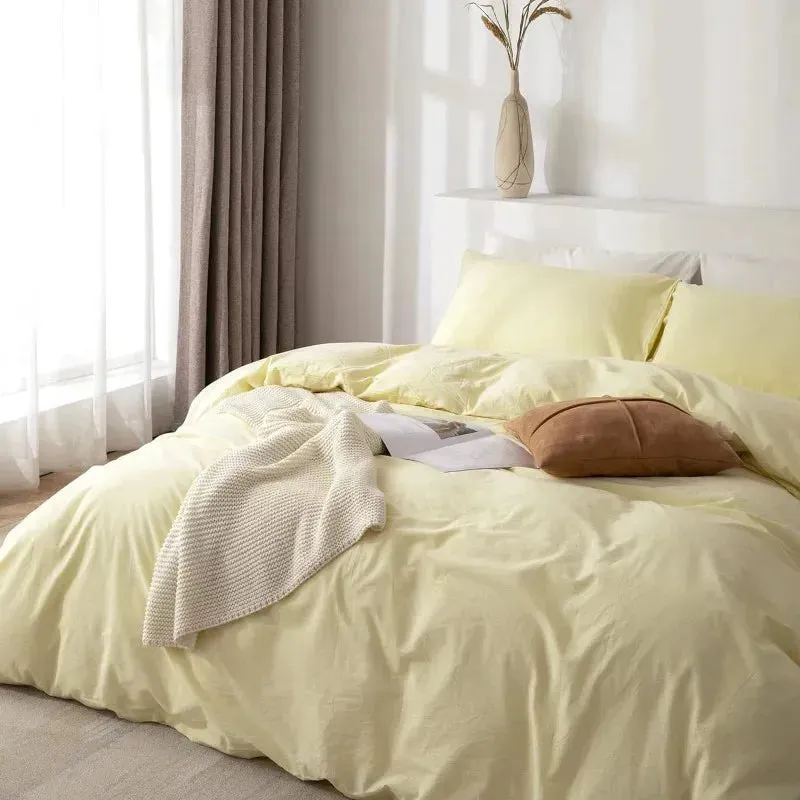 100% Washed Cotton 3-Piece Duvet Set - Pale Yellow