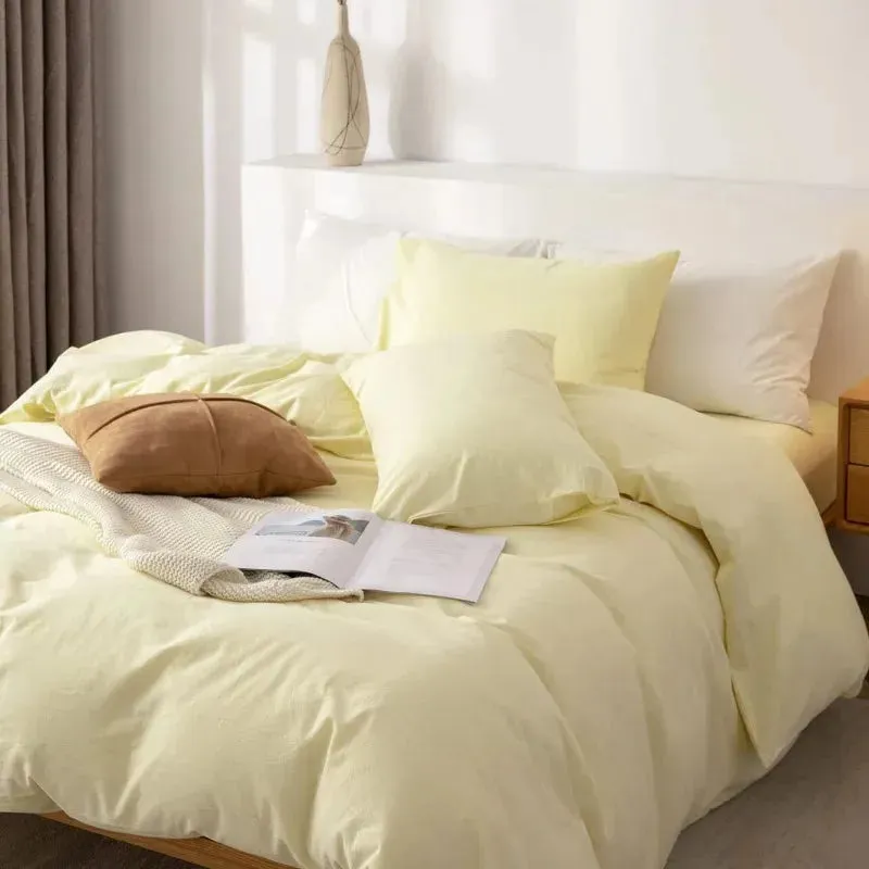 100% Washed Cotton 3-Piece Duvet Set - Pale Yellow