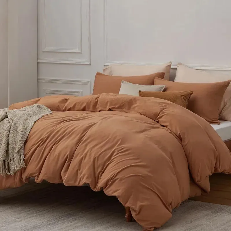 100% Washed Cotton Duvet Cover Set - Caramel Pumpkin