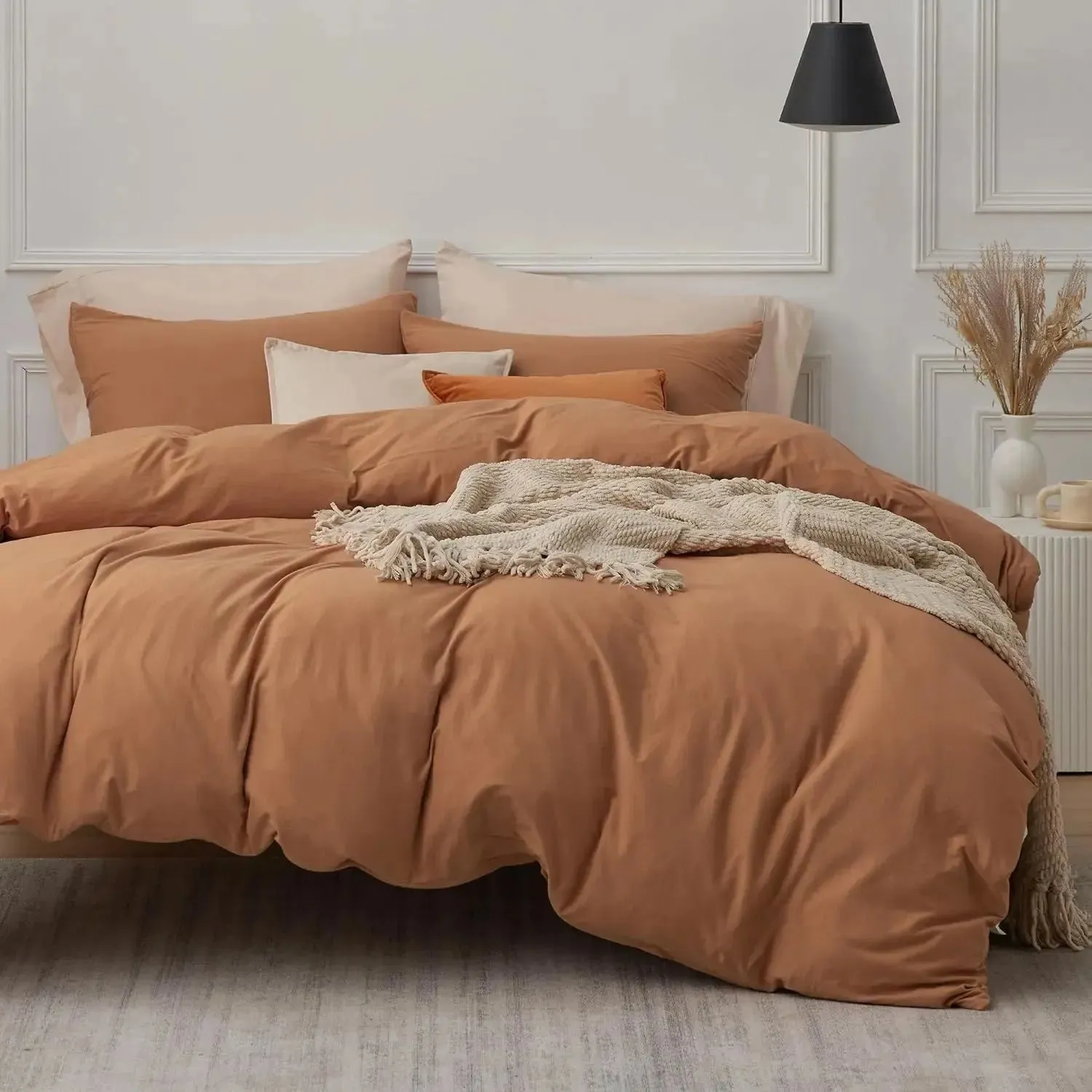 100% Washed Cotton Duvet Cover Set - Caramel Pumpkin