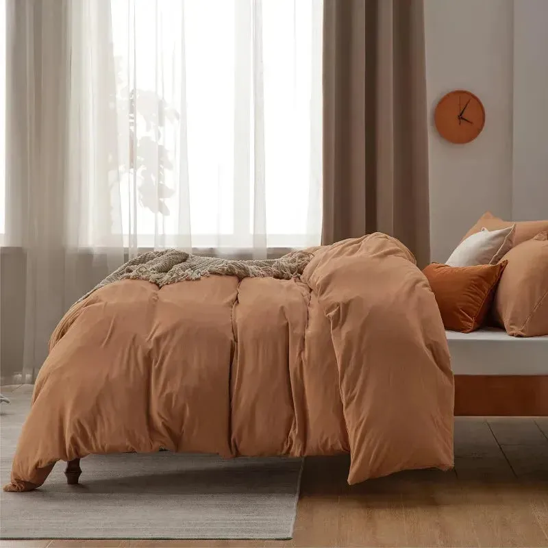 100% Washed Cotton Duvet Cover Set - Caramel Pumpkin