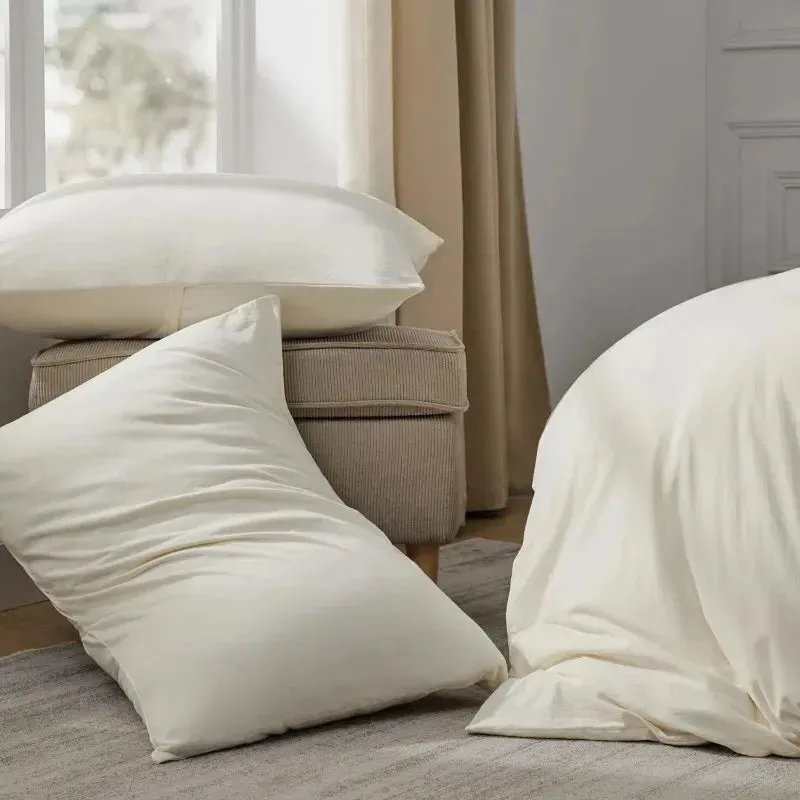 100% Washed Cotton Duvet Cover Set -  Cream White
