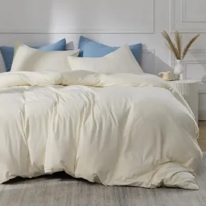 100% Washed Cotton Duvet Cover Set -  Cream White