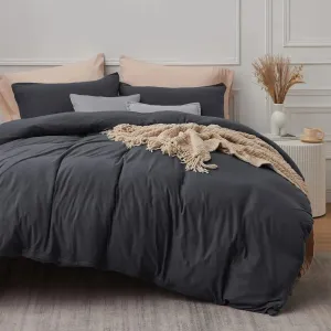 100% Washed Cotton Duvet Cover Set - Dark Grey
