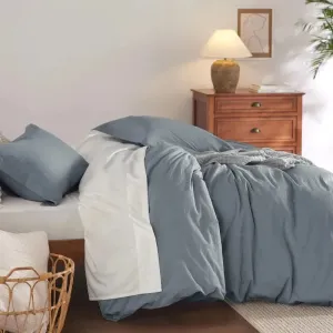 100% Washed Cotton Duvet Cover Set - Grayish Blue