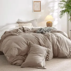 100% Washed Cotton Duvet Cover Set - Taupe