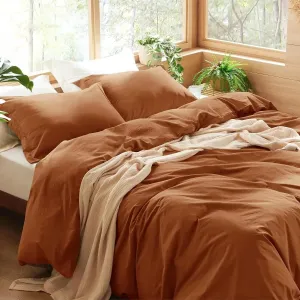 100% Washed Cotton Duvet Cover Set - Terracotta