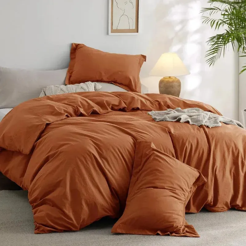 100% Washed Cotton Duvet Cover Set - Terracotta
