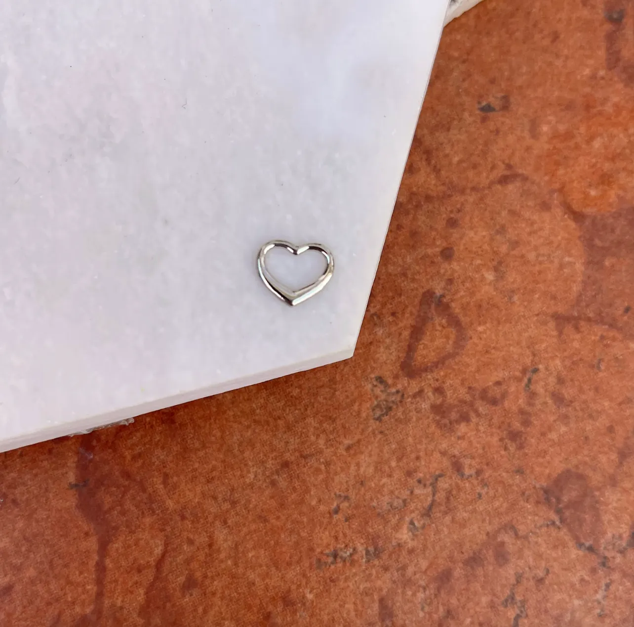 14KT White Gold Mini Open Heart Pendant Charm Slide