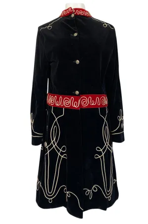 1920s or 1930s Incredible Black Velvet, Cord & Silver Metal Disc Guard Coat