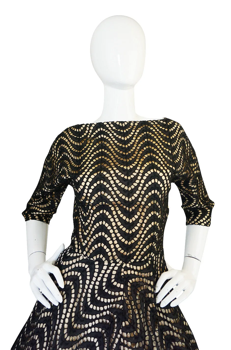1950s Cut Out Black & Nude Full Skirted Summer Dress