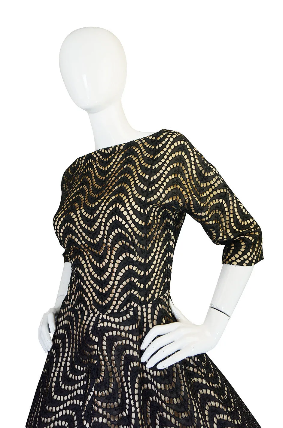 1950s Cut Out Black & Nude Full Skirted Summer Dress