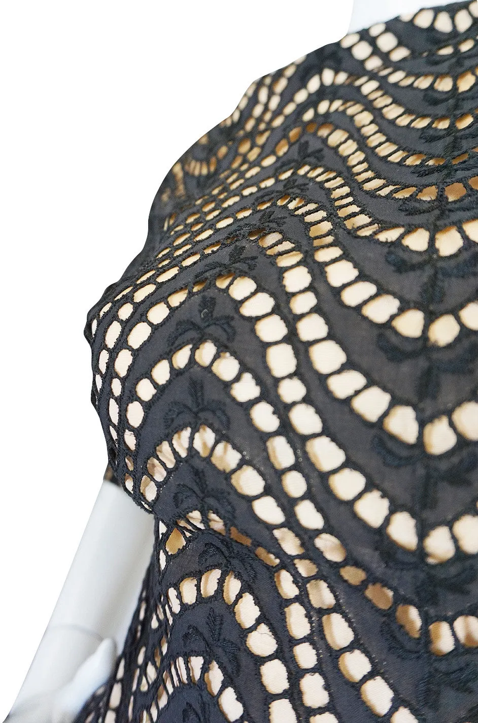 1950s Cut Out Black & Nude Full Skirted Summer Dress