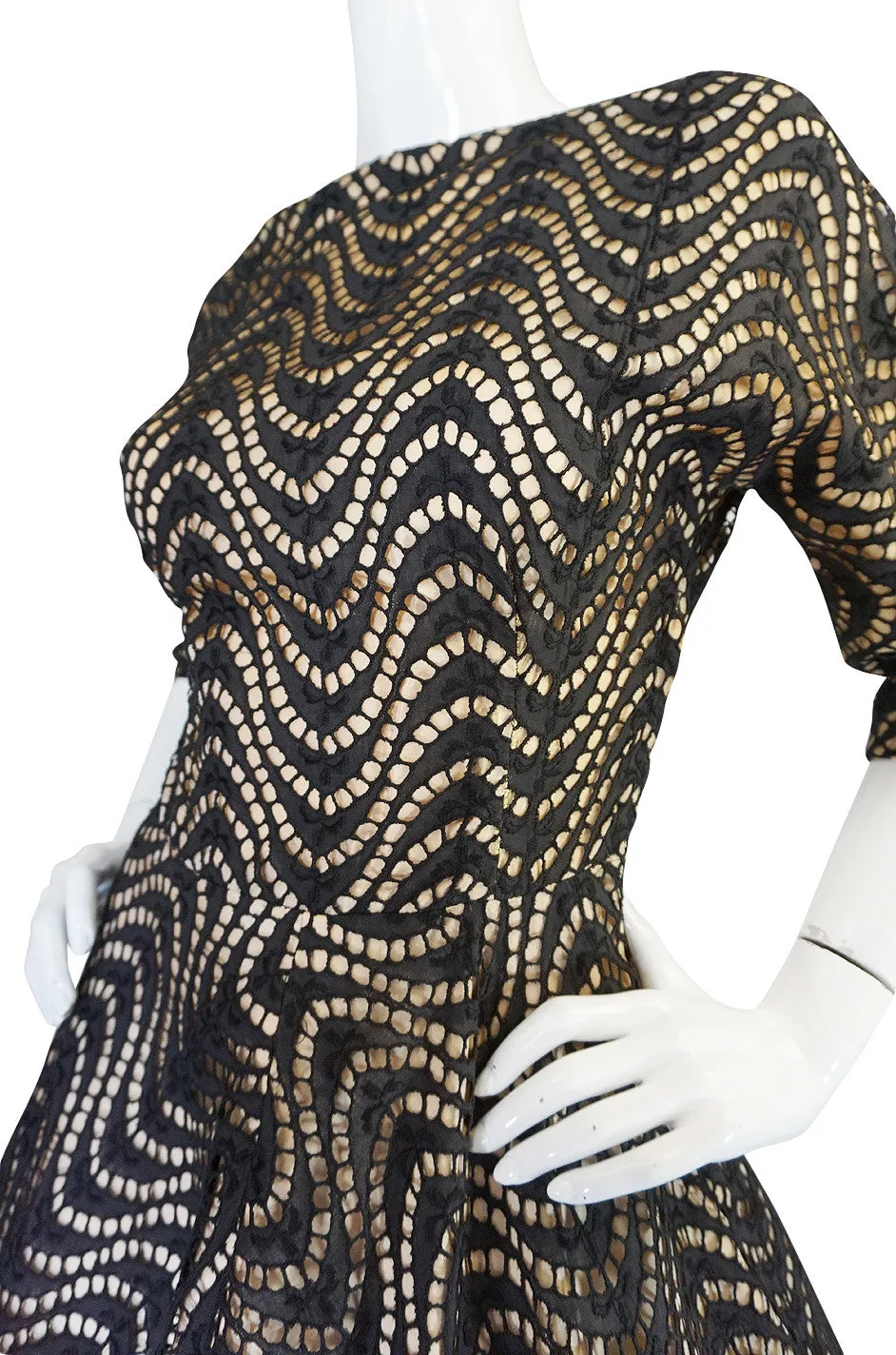 1950s Cut Out Black & Nude Full Skirted Summer Dress