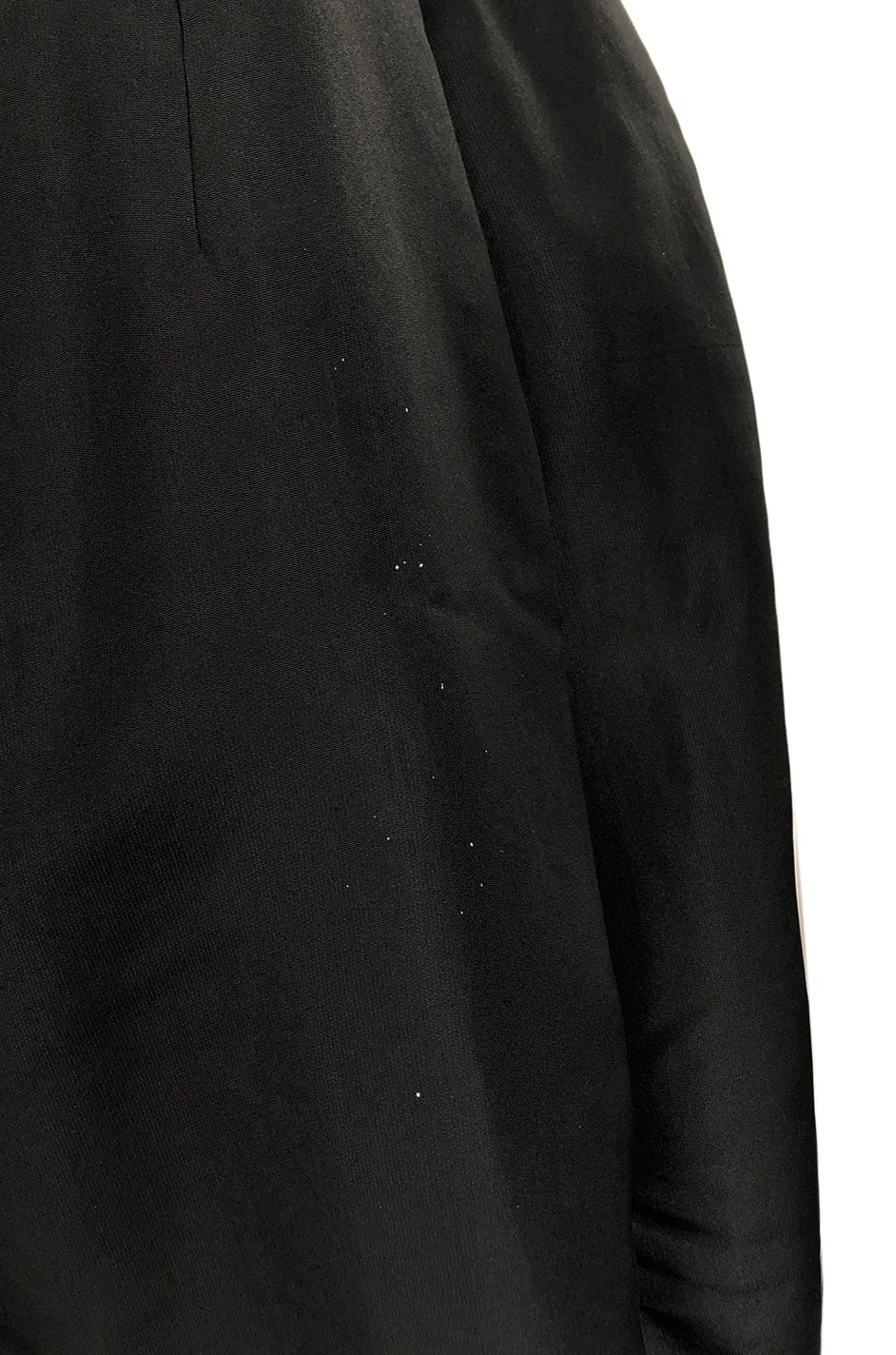 1950s Oleg Cassini Couture Black Silk Full Skirted Dress w Unusual Neckline