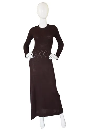 1970s Brown Knit Bill Blass Maxi Dress