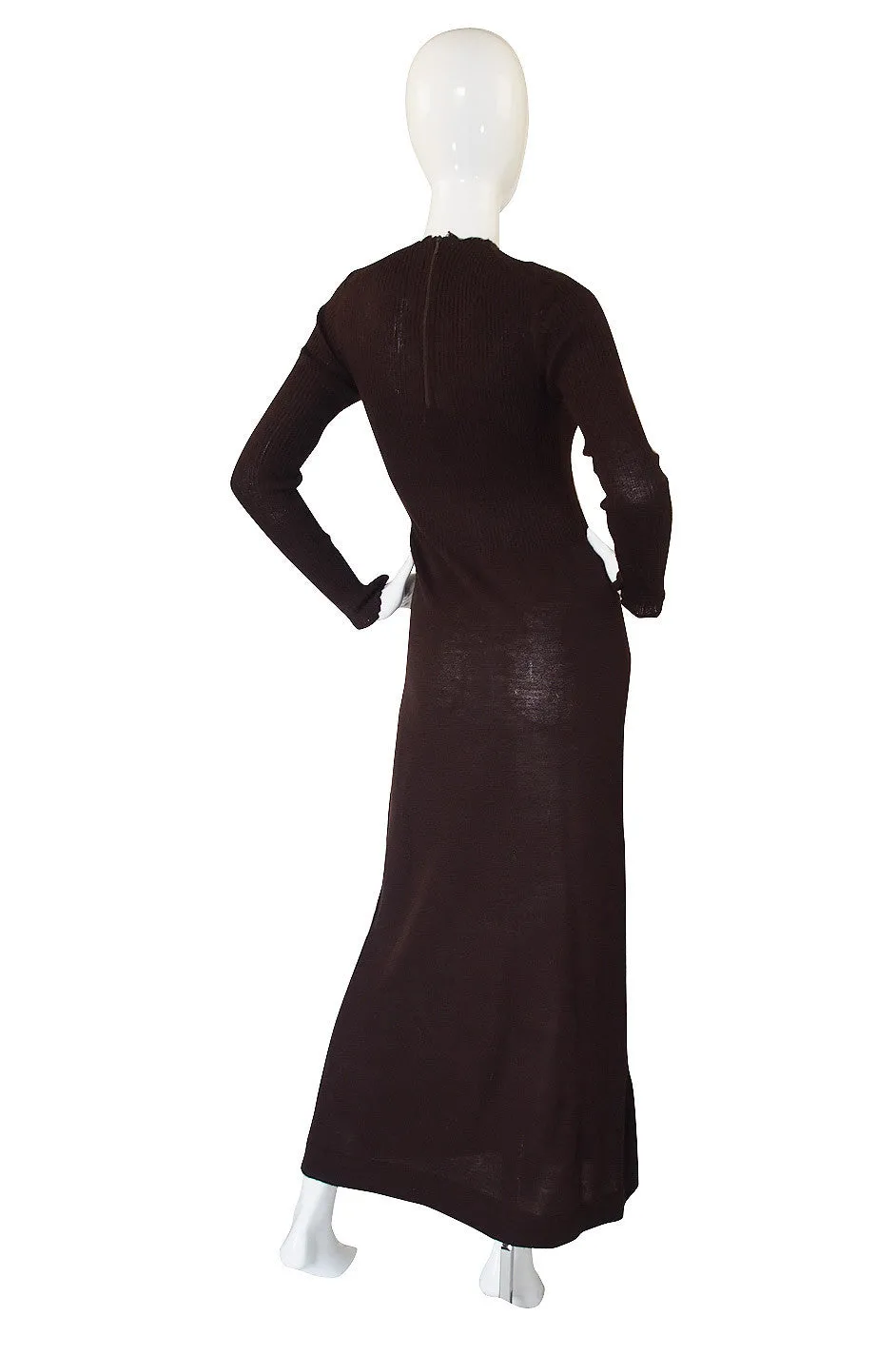 1970s Brown Knit Bill Blass Maxi Dress