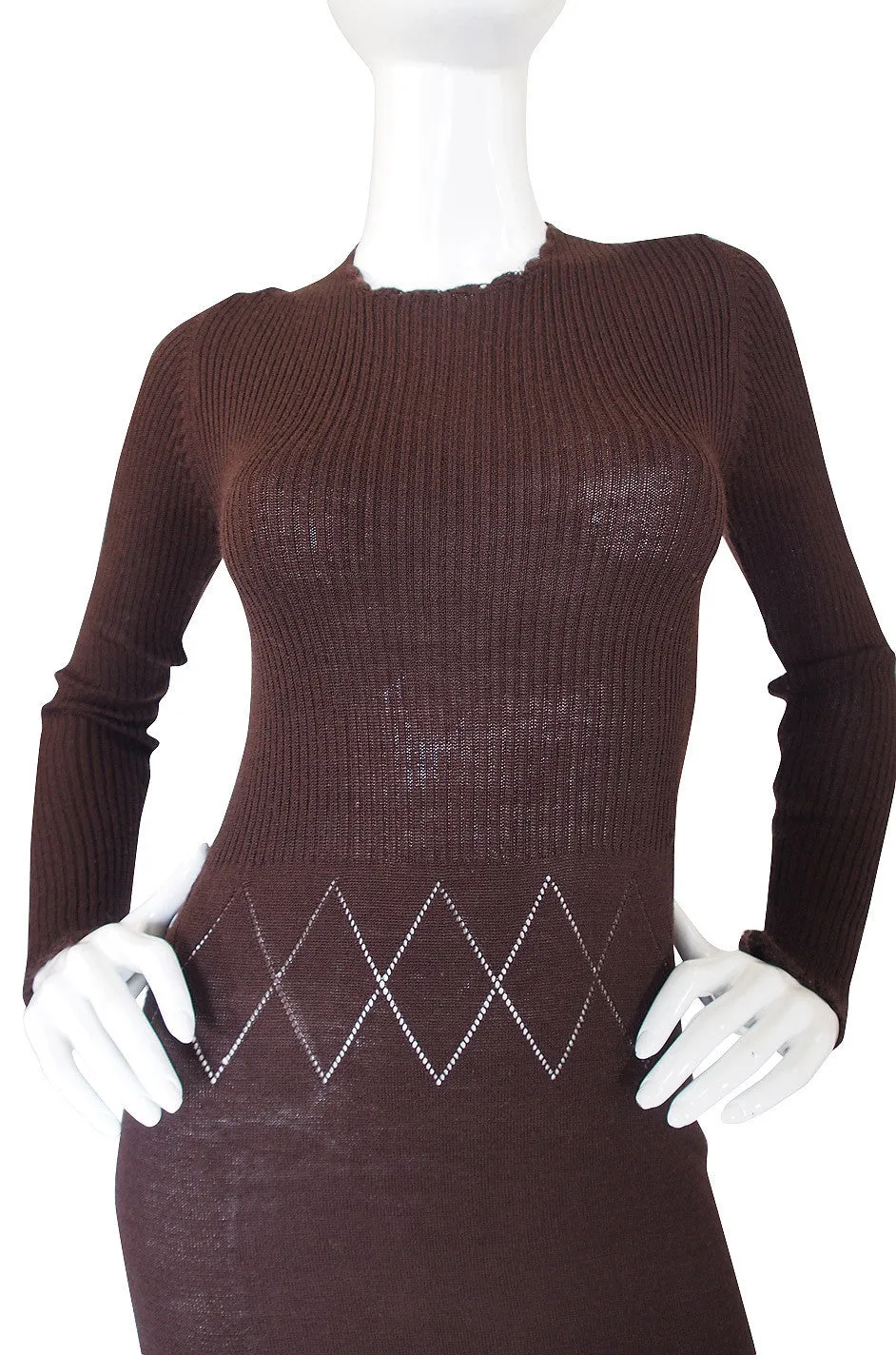 1970s Brown Knit Bill Blass Maxi Dress