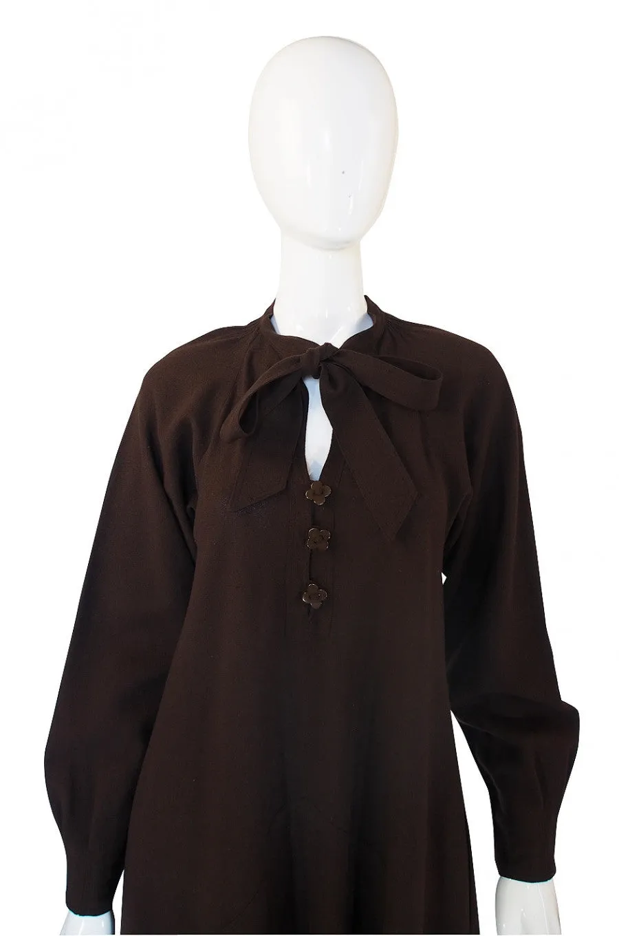 1970s Jean Muir Dress w/ Flower Buttons