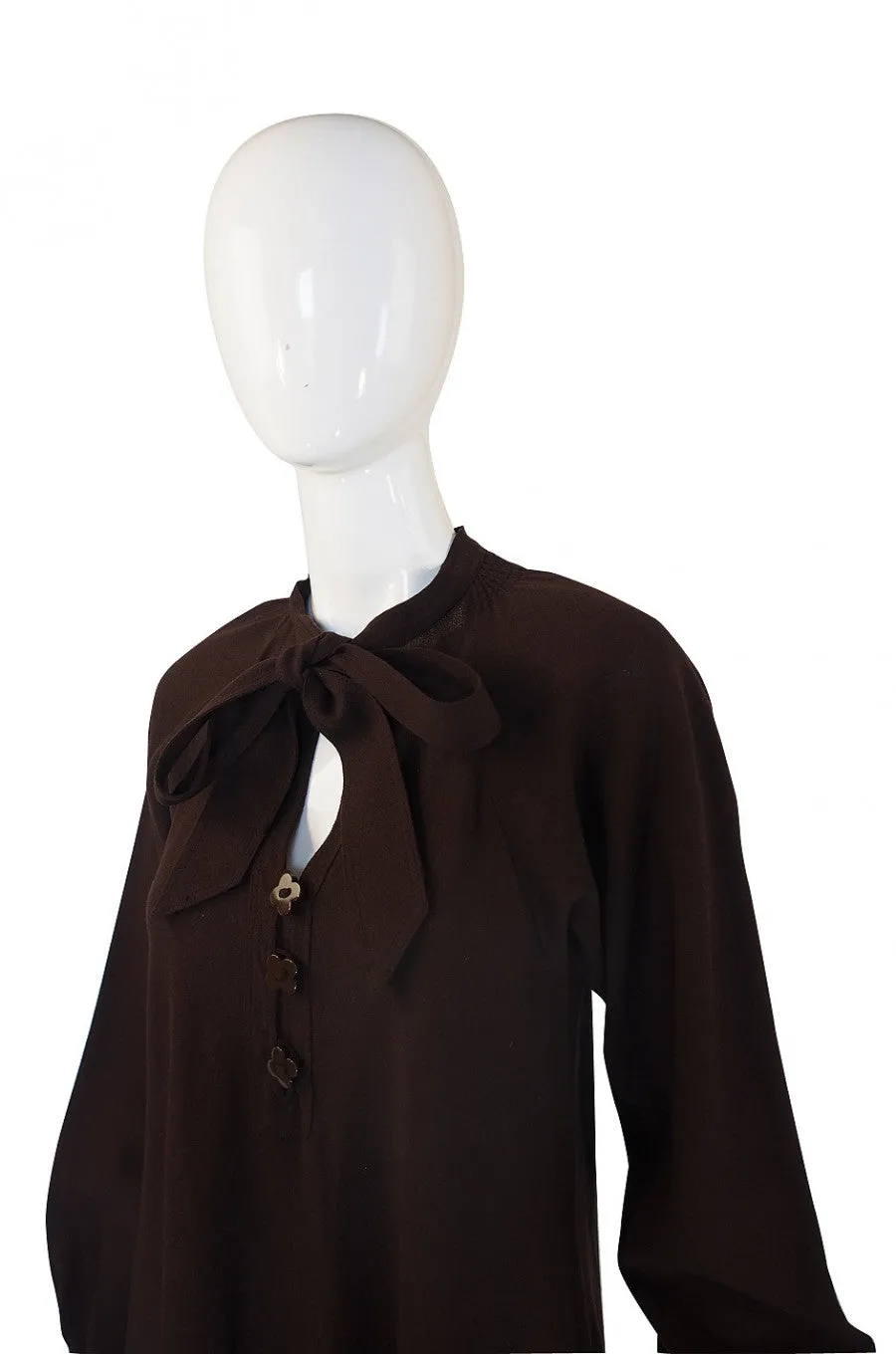 1970s Jean Muir Dress w/ Flower Buttons