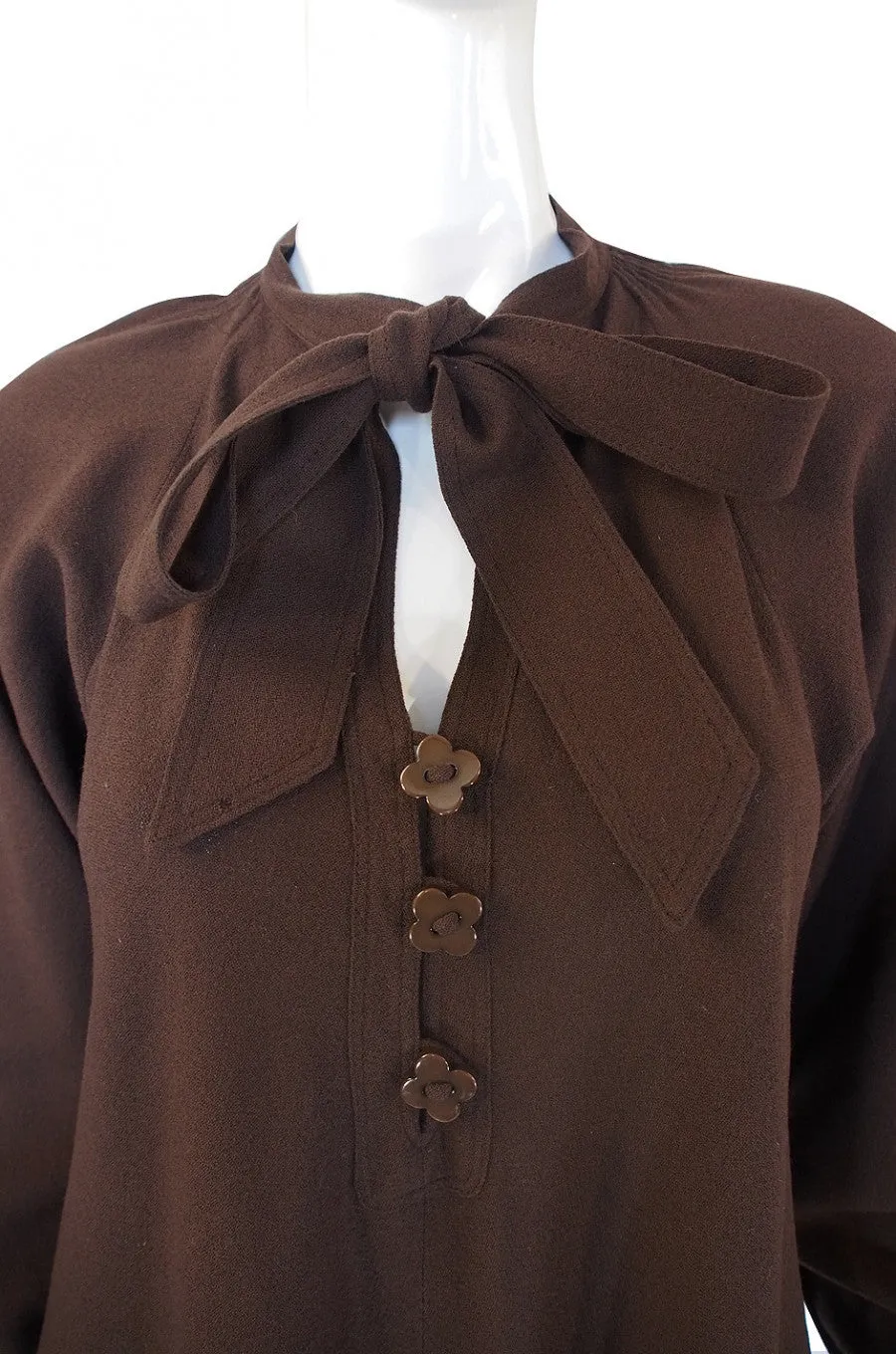 1970s Jean Muir Dress w/ Flower Buttons