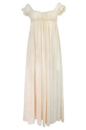 1970s Unlabelled John Kloss Ivory Nylon Low Cut Dress