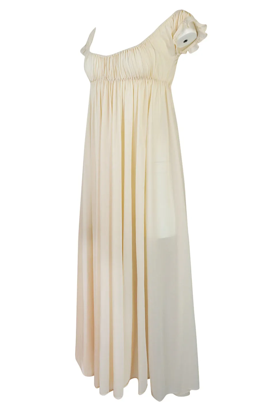 1970s Unlabelled John Kloss Ivory Nylon Low Cut Dress