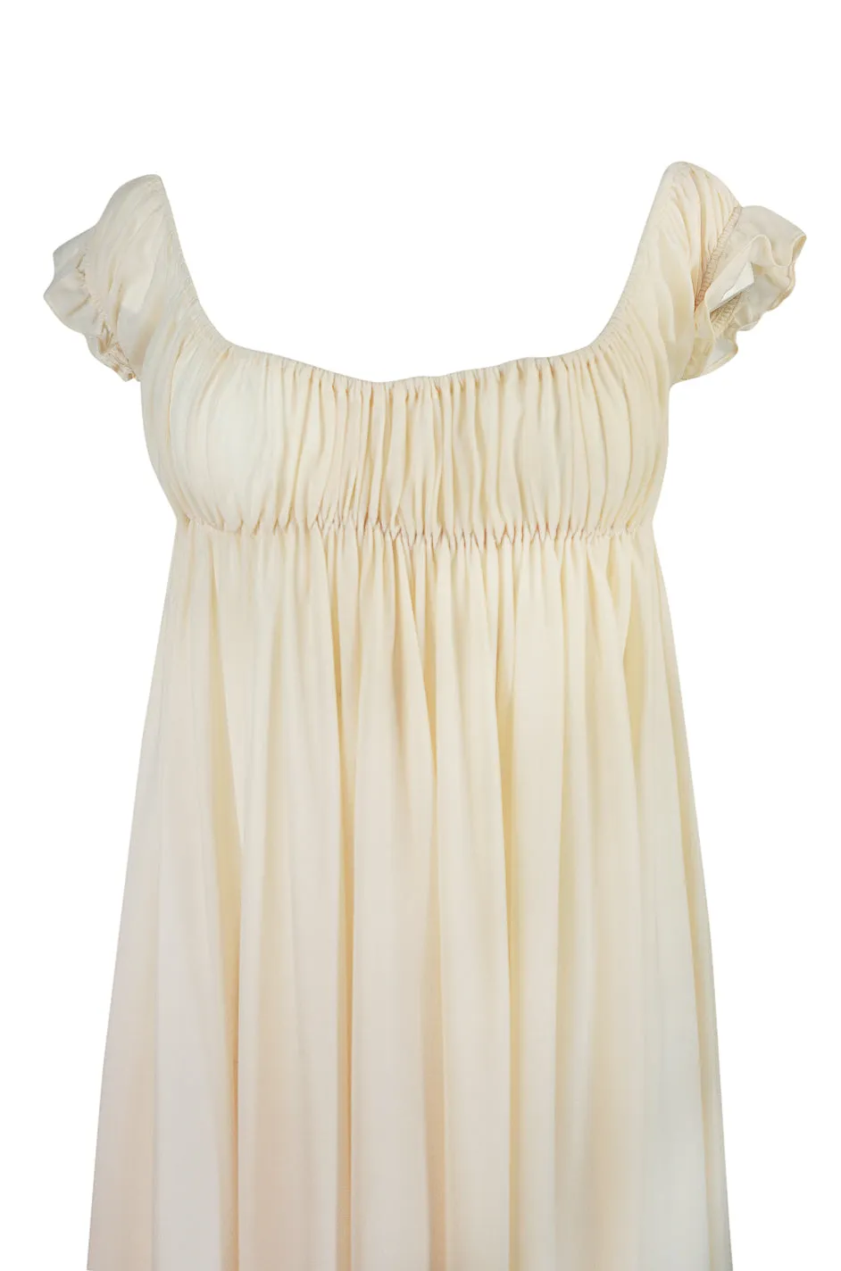 1970s Unlabelled John Kloss Ivory Nylon Low Cut Dress