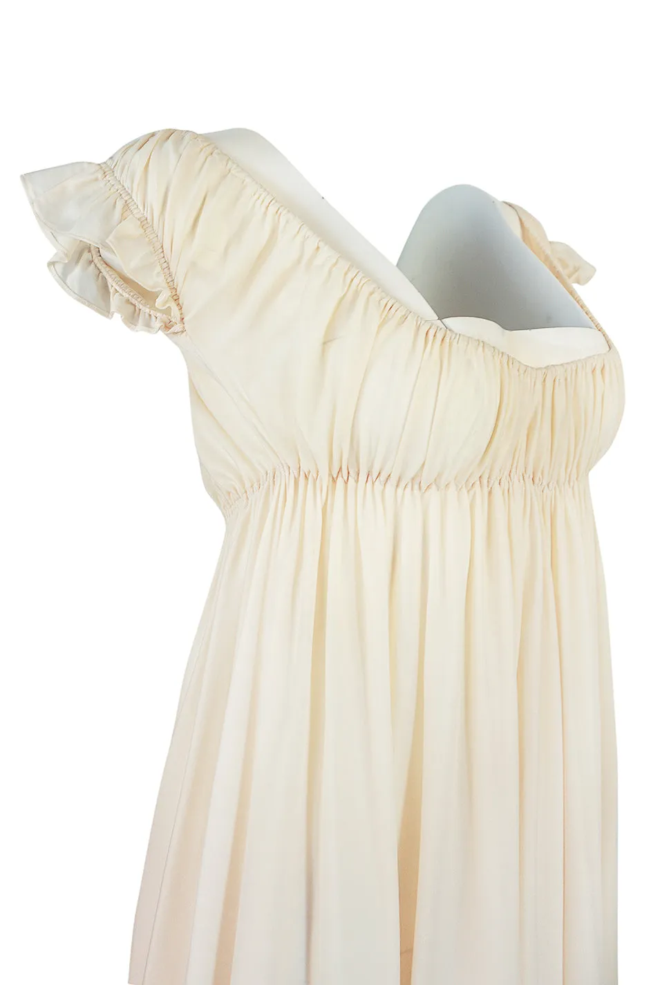 1970s Unlabelled John Kloss Ivory Nylon Low Cut Dress