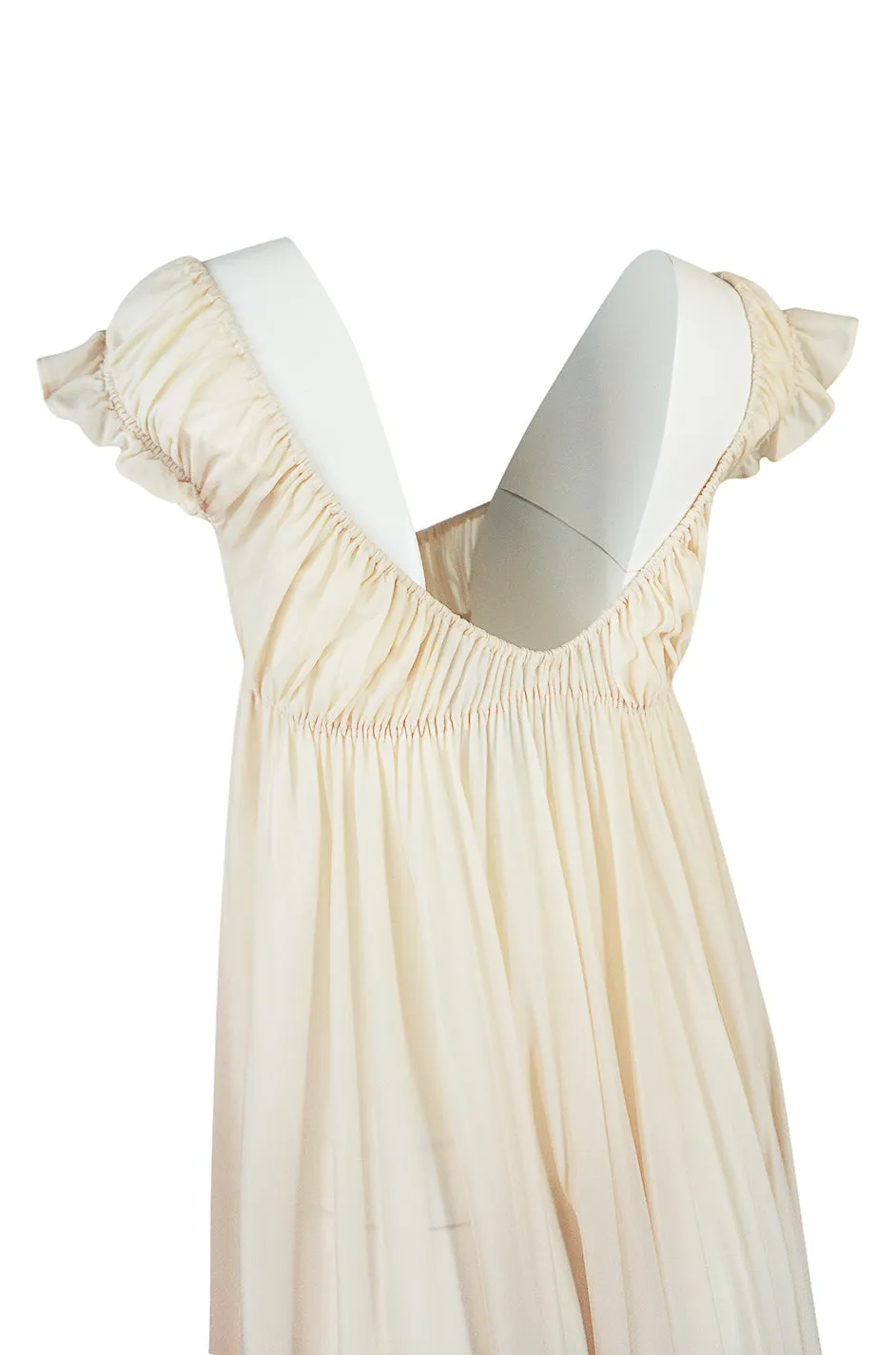 1970s Unlabelled John Kloss Ivory Nylon Low Cut Dress