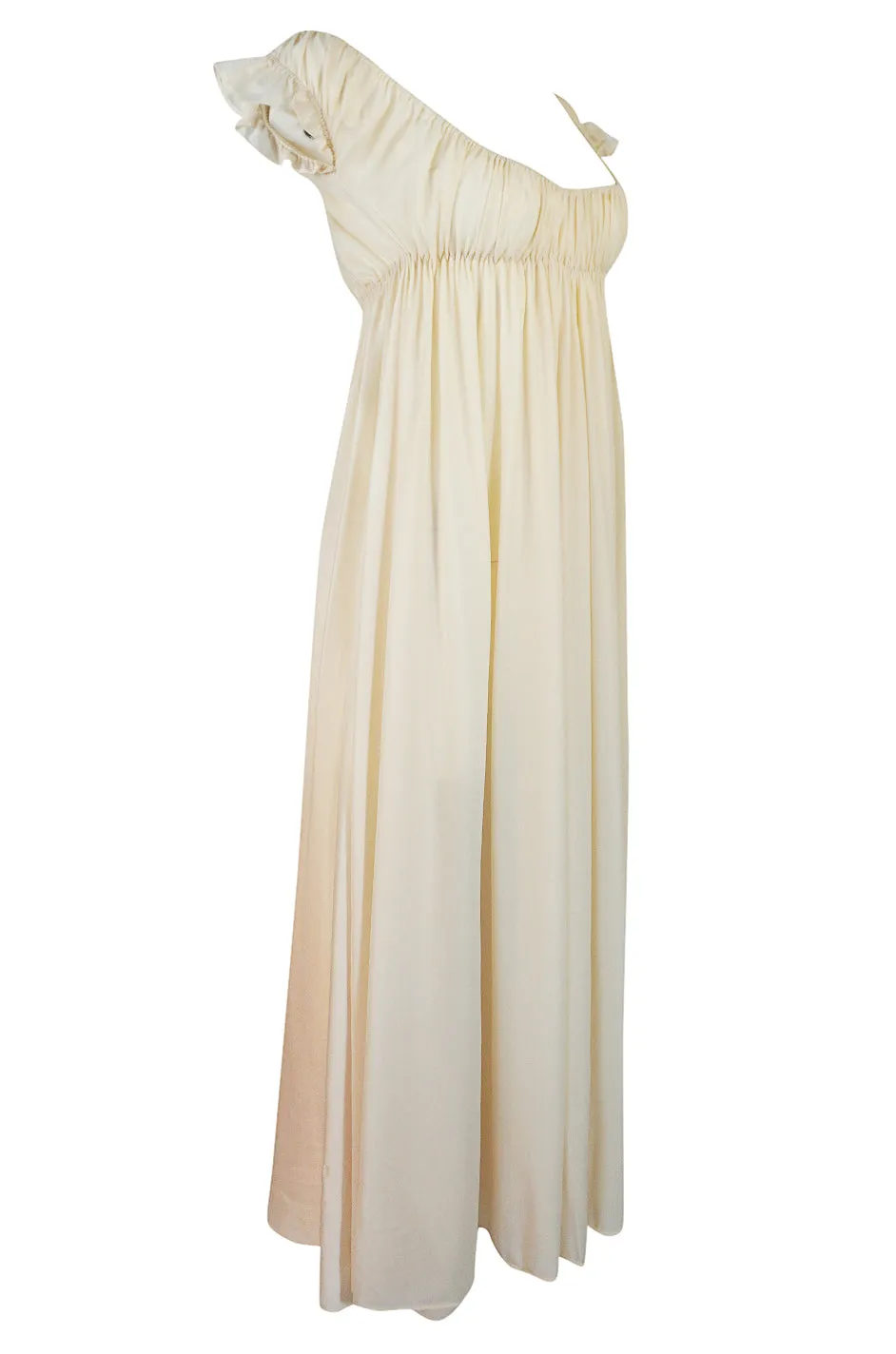 1970s Unlabelled John Kloss Ivory Nylon Low Cut Dress