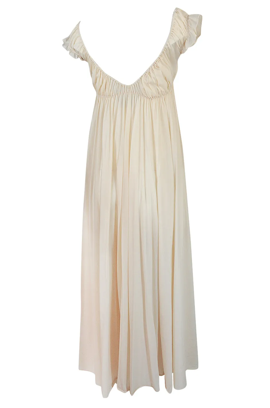 1970s Unlabelled John Kloss Ivory Nylon Low Cut Dress