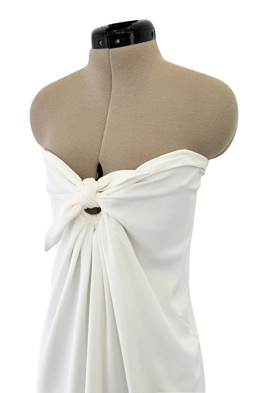 1976 Halston Strapless Iconic Front Tie Bias Cut Dress in White Jersey