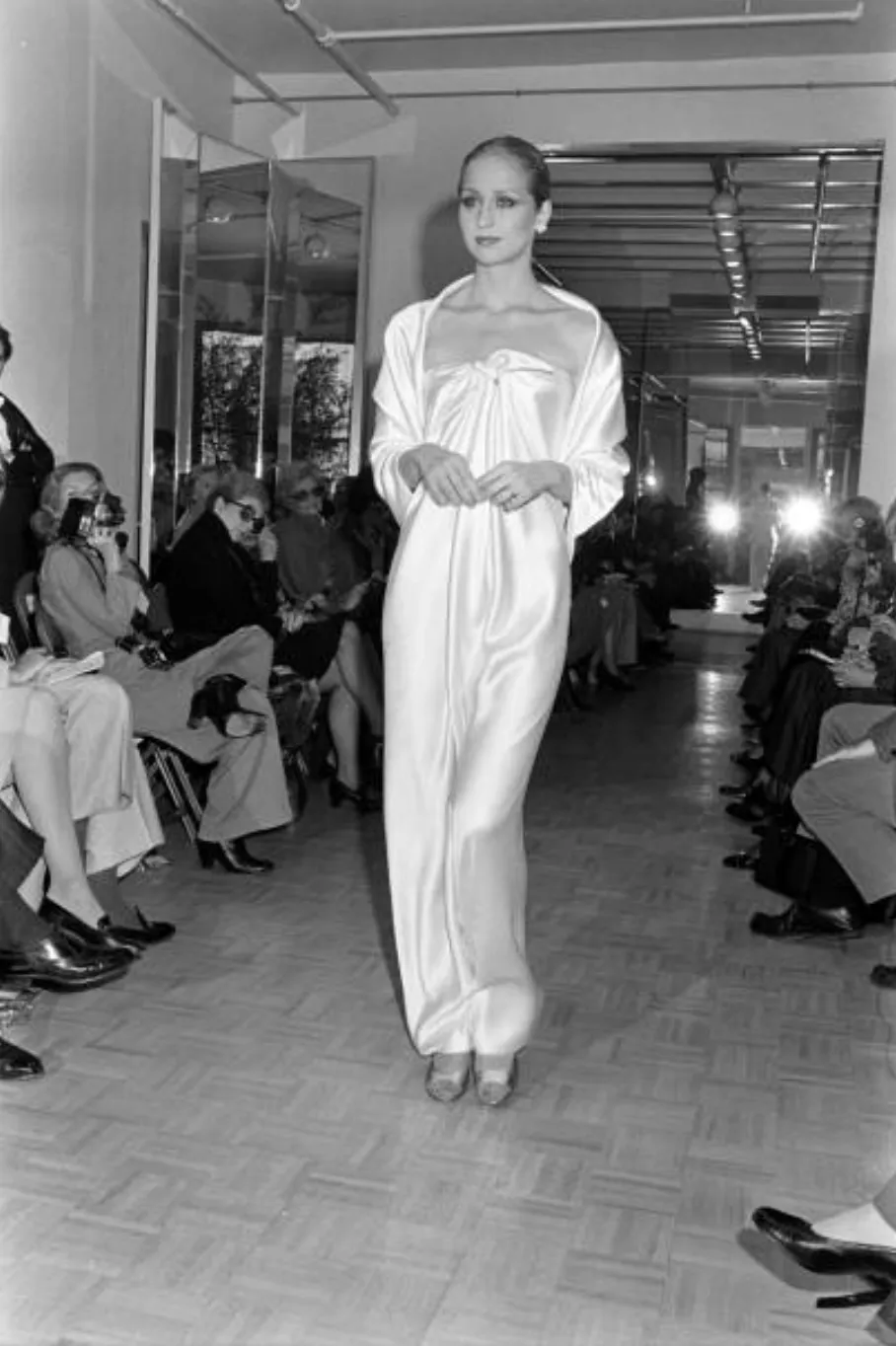 1976 Halston Strapless Iconic Front Tie Bias Cut Dress in White Jersey