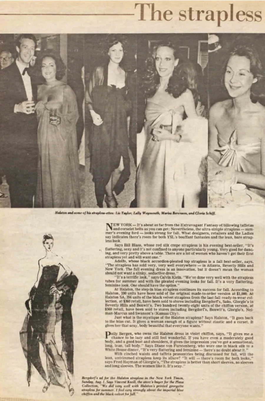1976 Halston Strapless Iconic Front Tie Bias Cut Dress in White Jersey