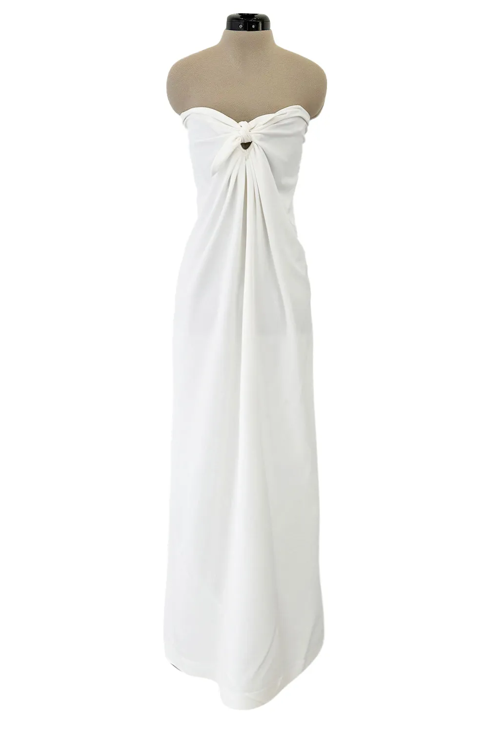 1976 Halston Strapless Iconic Front Tie Bias Cut Dress in White Jersey
